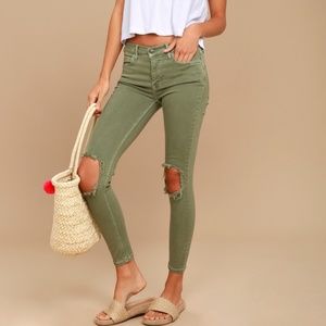 Free people olive green distressed skinny jeans